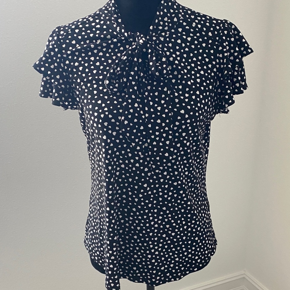 Women's Black and White Heart Polka Dot Top